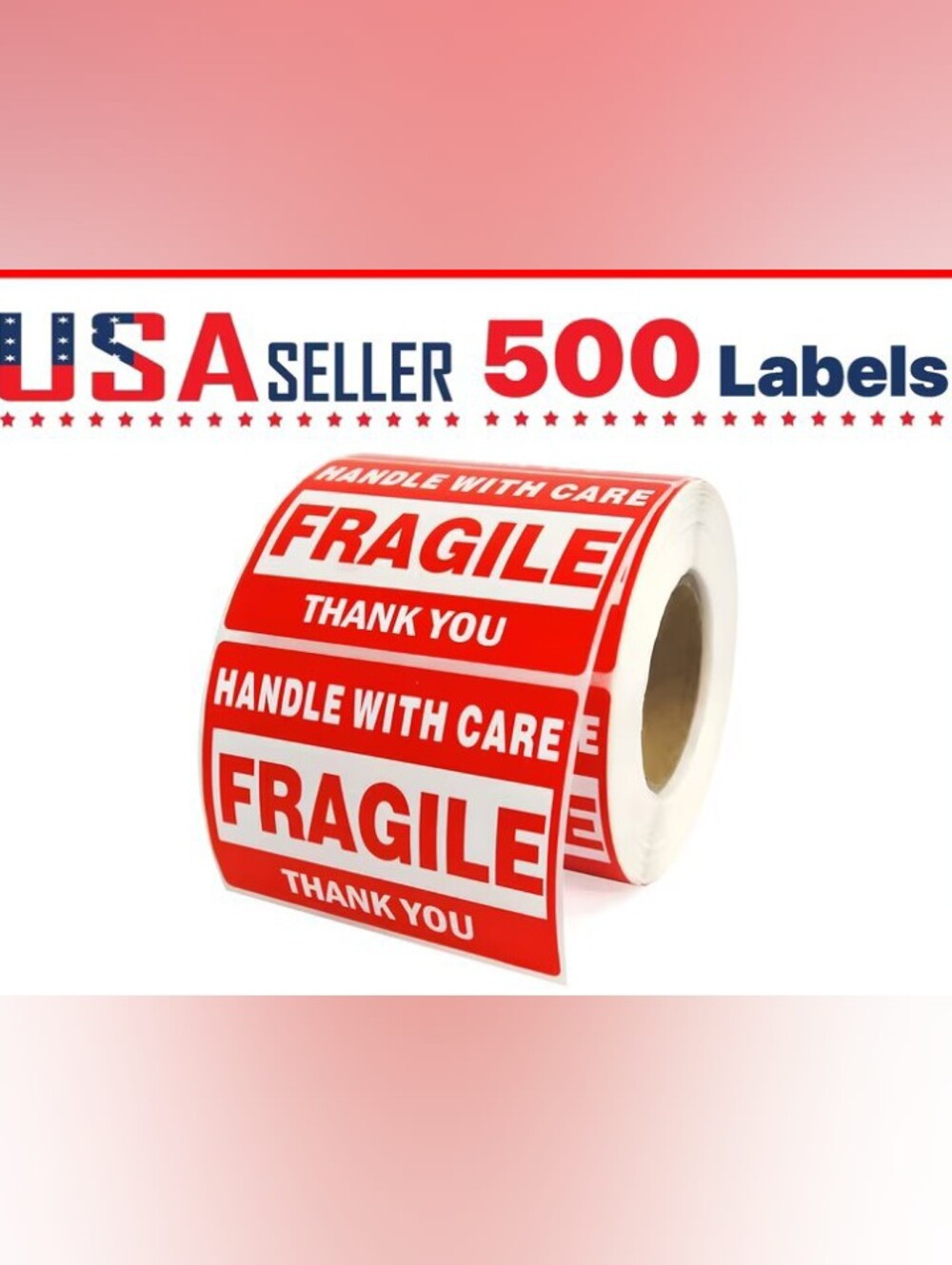 Fragile Handle With Care Red Shipping Labels - Roll 500 Piece